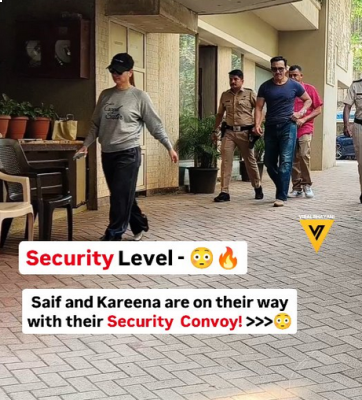 وسط حراسة مشددة.. أول ظهور لسيف علي خان برفقة زوجته