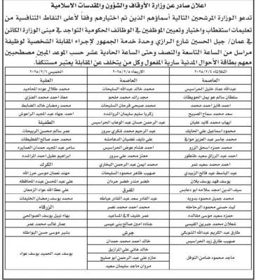 الأردن.. شواغر ومدعوون لاستكمال التعيين - أسماء
