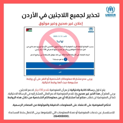 (المفوضية) تحذر اللاجئين في الاردن