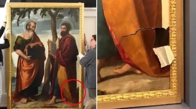 امرأة تتسبب بإتلاف لوحة نادرة بعد تعثرها في متحف - صورة