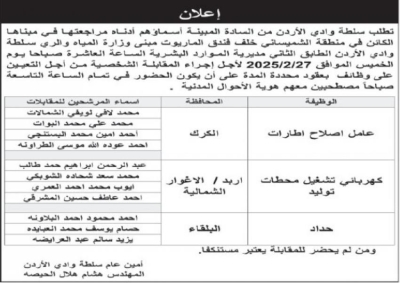 شواغر ومدعوون للمقابلات الشخصية  - أسماء