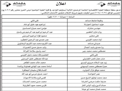 مدعوون للامتحان التنافسي والفحص الفني (أسماء)