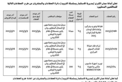 أمانة عمّان تطرح عدة عطاءات ومناقصات
