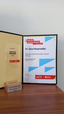 إنجاز علمي جديد لجامعة عمان العربية: الدكتورة سارة ناصر الدين تفوز بجائزة خريجي المملكة المتحدة 2025 عن فئة الأعمال والابتكار في