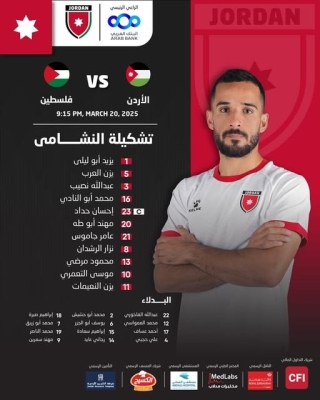 الاتحاد الأردني يعلن التشكيلة الأساسية لمواجهة فلسطين