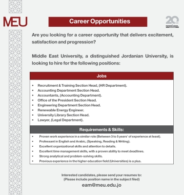 وظائف شاغرة في جامعة الشرق الأوسط