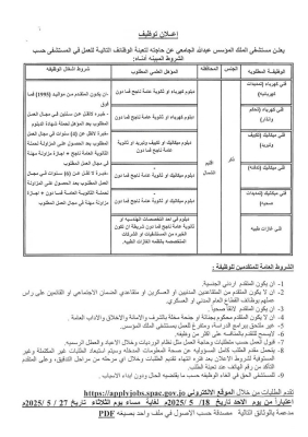 فرص عمل في مستشفى الملك المؤسس -  تفاصيل