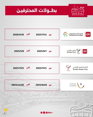 أجندة بطولات كرة القدم في الاردن لموسم 2026/2025