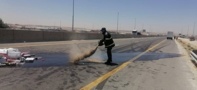 إغلاق مسرب على طريق 100 باتجاه عمّان بسبب حادث تدهور وانسكاب ديزل