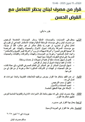 مصرف لبنان يحظر التعامل مع مؤسسة القرض الحسن التابعة لحزب الله