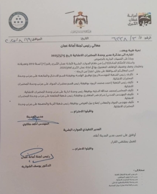 تنقلات إدارية جديدة في أمانة عمان لتعزيز الكفاءة – أسماء