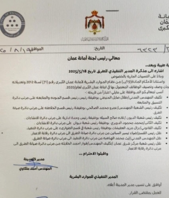 تنقلات إدارية جديدة في أمانة عمان لتعزيز الكفاءة – أسماء