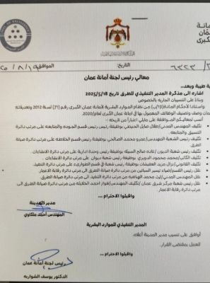 تنقلات إدارية جديدة في أمانة عمان لتعزيز الكفاءة – أسماء