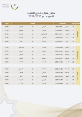 إصدار جدول مباريات درع الاتحاد لموسم 2025/2026
