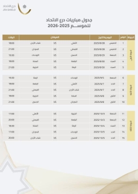 إصدار جدول مباريات درع الاتحاد لموسم 2025/2026