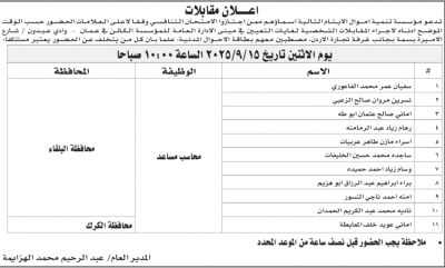 مؤسسات حكومية تعلن عن وظائف شاغرة وتدعو مرشحين للامتحان التنافسي