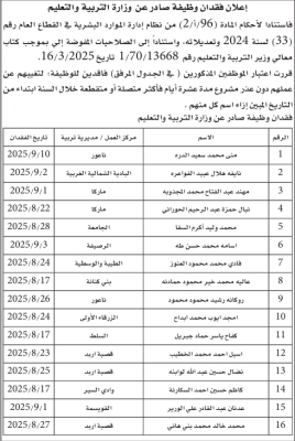 التربية: شطب موظفين بسبب تغيبهم 10 أيام أو أكثر - أسماء