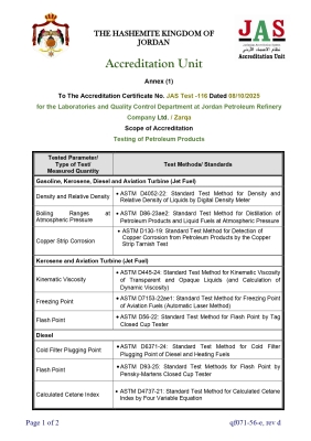 مصفاة البترول الأردنية تنال اعتمادا دوليًا جديدا يعزز ثقة العالم بجودة منتجاتها