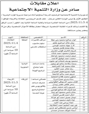دعوات لمقابلات شخصية وإعلانات عن وظائف شاغرة في عدد من المؤسسات الحكومية