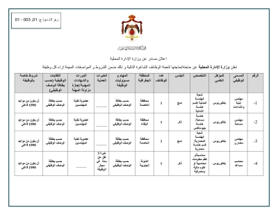 وزارة الادارة المحلية تطلب تعيين اردنيين بكالوريس وثانوية عامة واقل -جداول