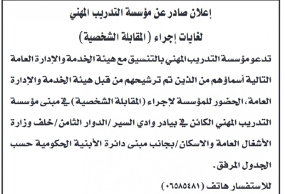 مدعوون لمقابلات شخصية وفاقدون لوظائفهم (أسماء)