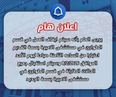 إيقاف العمل في طوارئ مستشفى الاميرة بسمة القديم