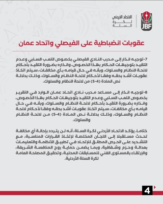 عقوبات على الفيصلي واتحاد عمّان بعد مخالفة (اللعب السلبي) - تفاصيل