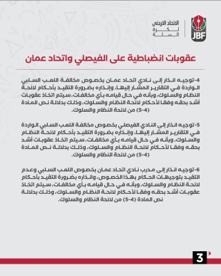 عقوبات على الفيصلي واتحاد عمّان بعد مخالفة (اللعب السلبي) - تفاصيل