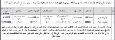 مذكرات تبليغ لجلسات محاكمة وتحذير من أحكام غيابية - أسماء