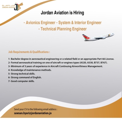 Jordan Aviation Announces Multiple Engineering and Technical Job Openings