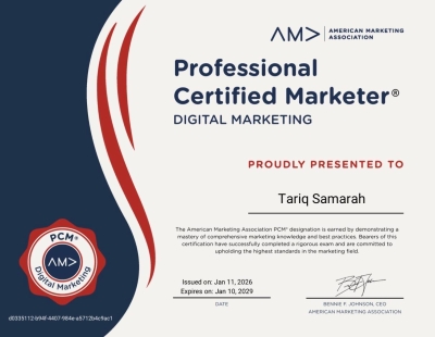 الدكتور سماره من عمان العربية يحصل على اعتماد مهني دولي في التسويق الرقمي من  American Marketing Association