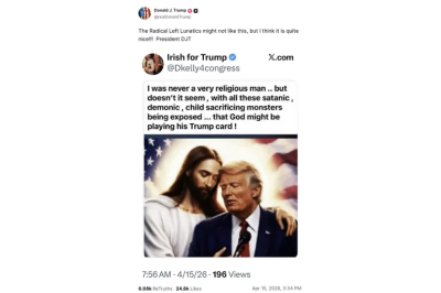 وسط تصاعد التوتر مع الفاتيكان.. ترمب ينشر صورة وكأنه يعانق (المسيح )