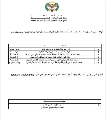 الأردن.. مواعيد الترخيص المتنقل للشهر الحالي