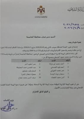 أسماء أعضاء اللجنة المؤقتة لإدارة النادي الفيصلي - وثيقة