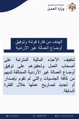 البكار يعلن تفاصيل إجراءات قوننة وتوفيق أوضاع العمالة غير الأردنيّة المخالفة
