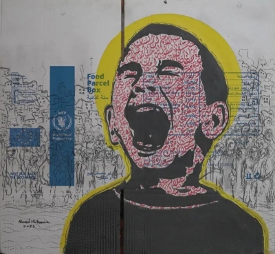 (أنا أراك، هل تراني؟) ..  قصص من غزة ترويها لوحات فنان فلسطيني على طرود المساعدات