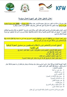 فرص عمل للاردنيين والسوريين في الكورة وطبقة فحل والمشارع باجرة يومية ١٤ دينار