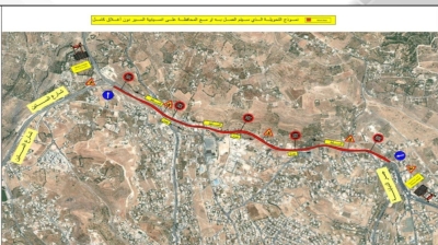 خارطة أعمال صيانة على طريق السلط من جسر الدبابنة ولغاية شارع الستين الدائري