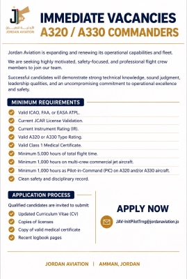 Immediate Vacancies: A320 / A330 Commanders