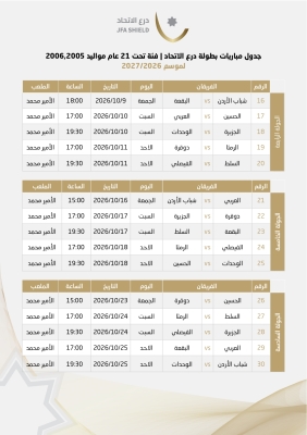 إصدار جدول 6 جولات من درع الاتحاد