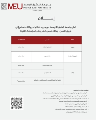 شواغر وظيفية في جامعة الشرق الأوسط