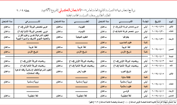 إعلان برنامج الامتحان التكميلي للتوجيهي 