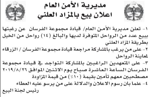الأمن يعرض خيولاً للبيع