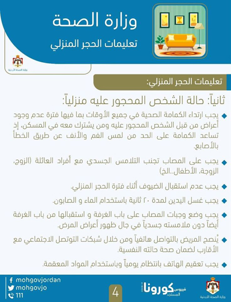 تعليمات الحجر المنزلي في الاردن