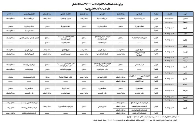 برنامج امتحان تكميلي التوجيهي