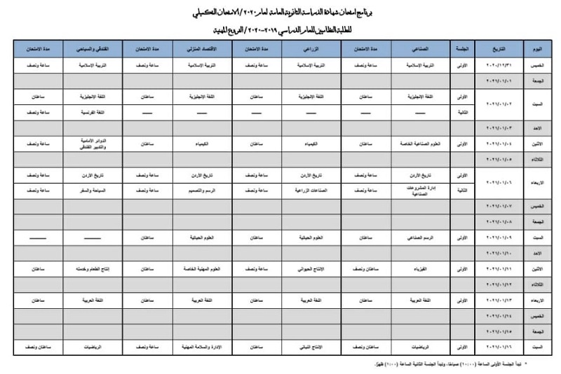 برنامج امتحان تكميلي التوجيهي