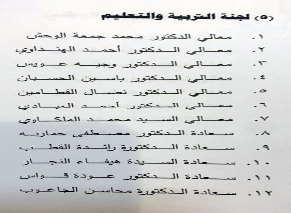 تشكيل لجان مجلس الأعيان - اسماء