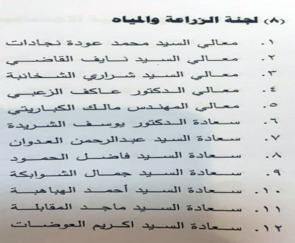 تشكيل لجان مجلس الأعيان - اسماء