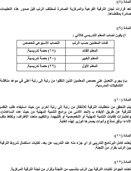 تعليمات رتب المعلمين