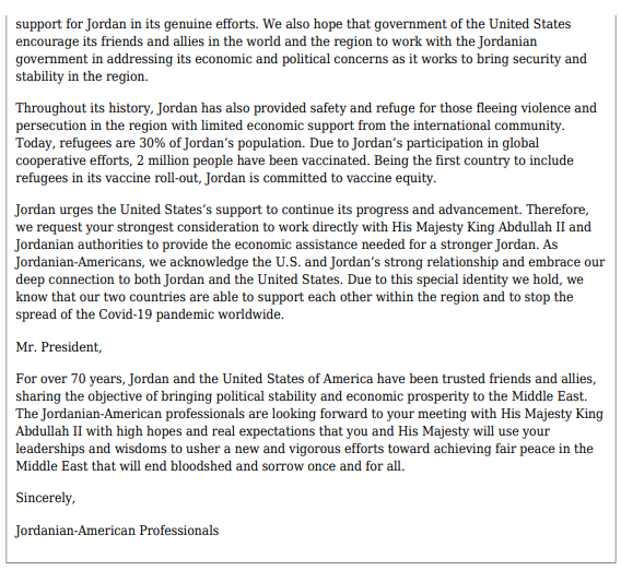 رسالة من أردنيين أميركيين لبايدن